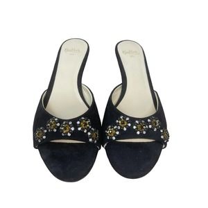 Butter Italy Black Kitten Heels~Embelished~Designer~Women's Size 7